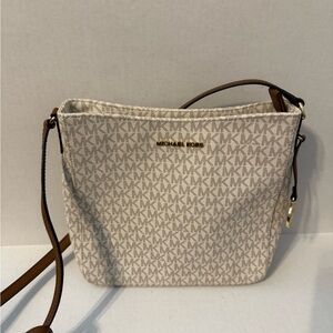 Michael Kors Monogram Cream and Brown Crossbody Bag